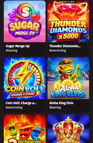 Wanted Win online game lobby on a phone with Sugar Merge Up and Aloha King Elvis