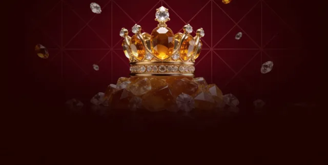 Gold crown on a dark red background for Wanted Win rewards and loyalty levels